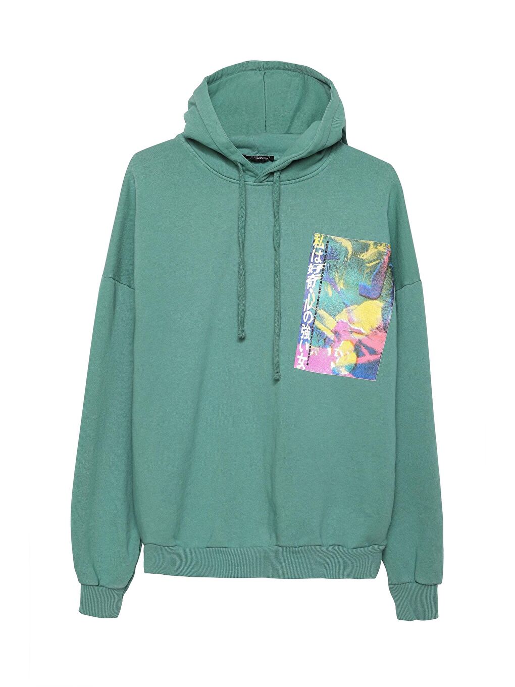 QUZU Limon Yeşili Baskı Detaylı Kapüşonlu Hoodie Mint - 1