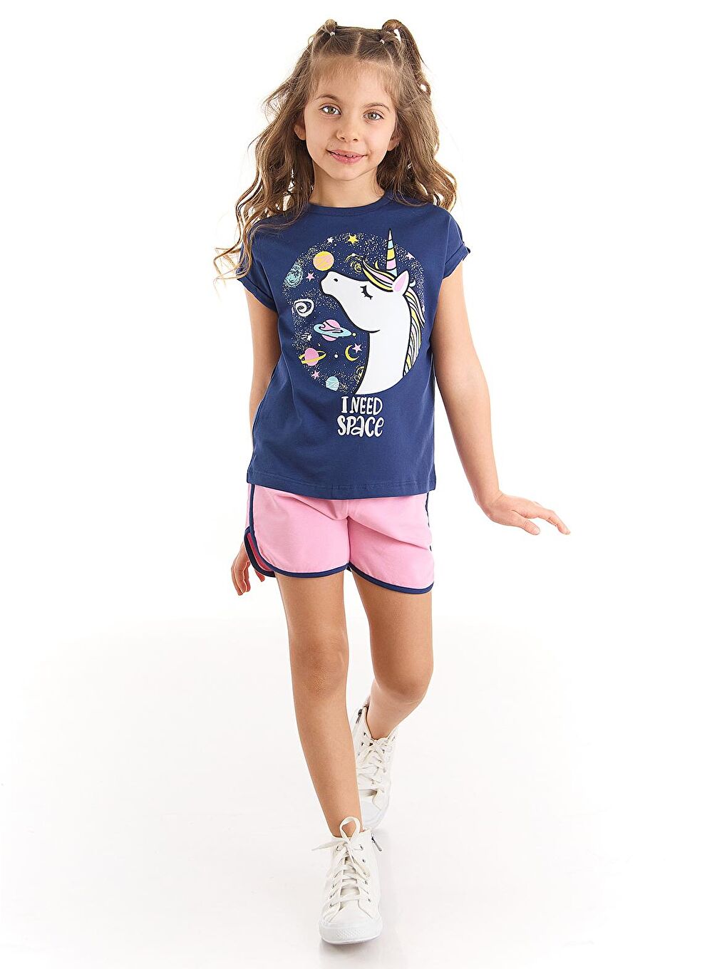 MSHB&G Karışık Uzayda Unicorn Kız T-shirt Şort Takım