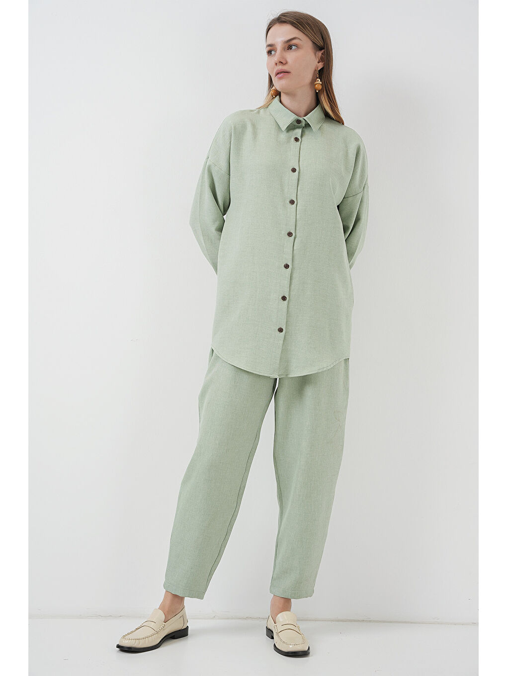 Yeşil 6622 Keten İkili Takım - Mint-2