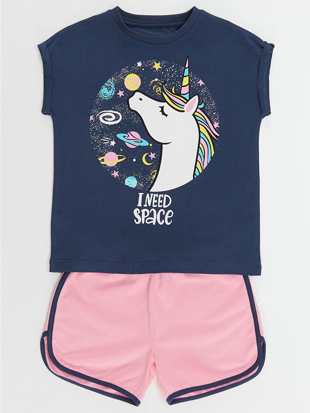 MSHB&G Karışık Uzayda Unicorn Kız T-shirt Şort Takım - 2