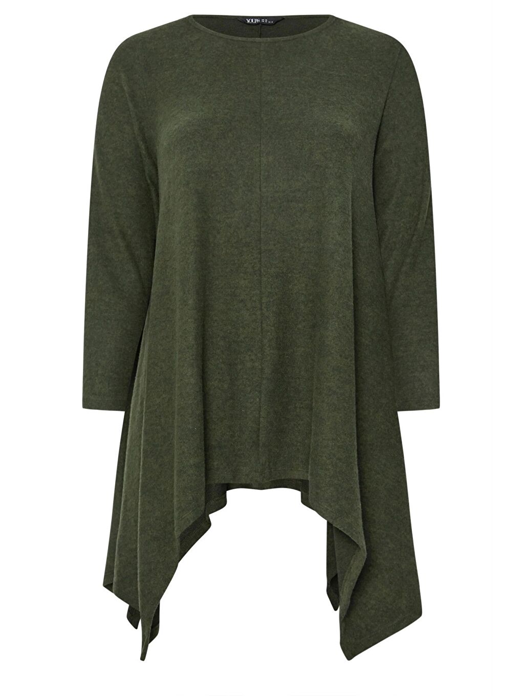 Haki Büyük Beden Bisiklet Yaka Uzun Kollu Eteği Asimetrik Kesim Bluz 322188-5