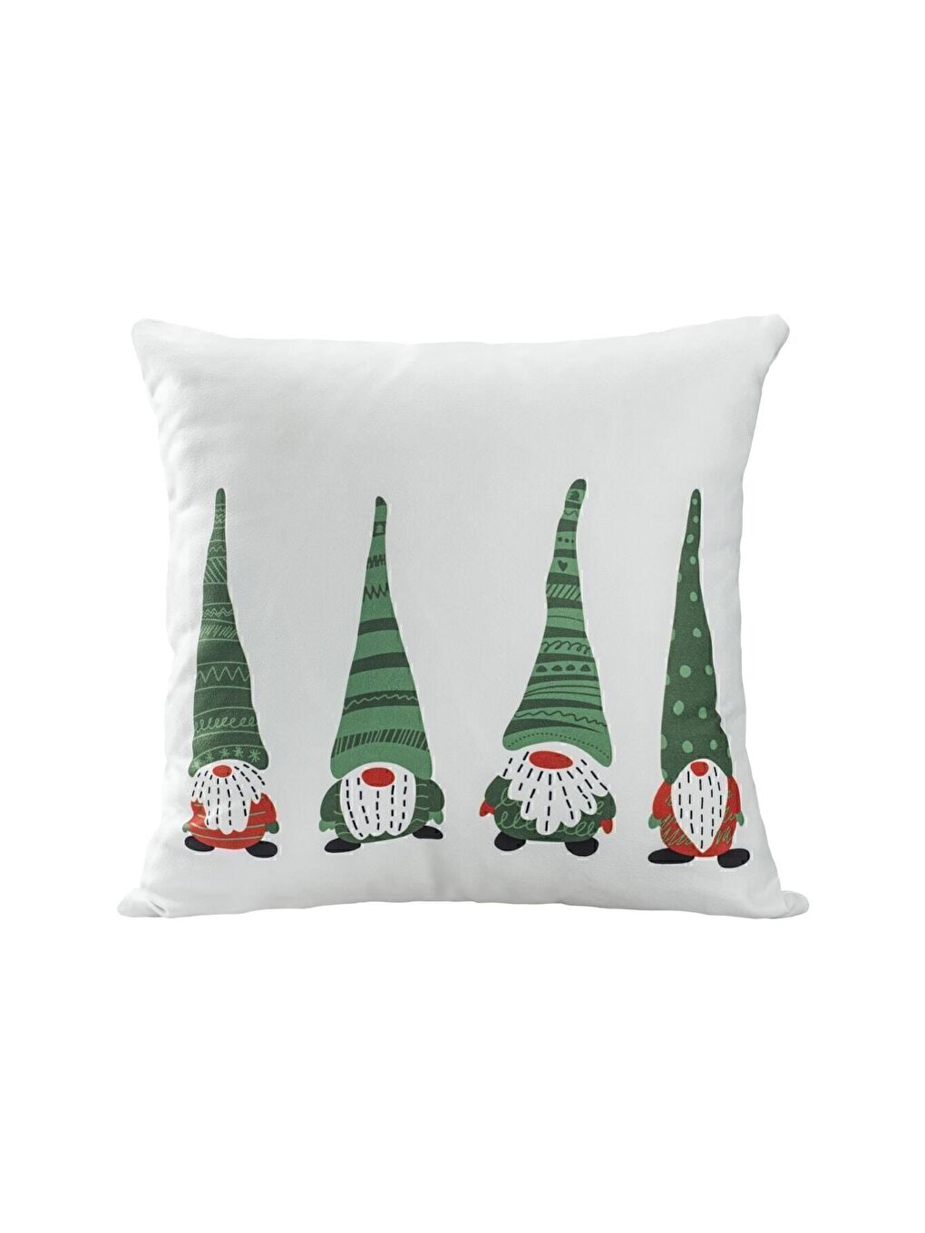 Yılbaşı Temalı Yeşil 3 Cüce Baskılı Kırlent Kılıfı - Beyaz 43x43-1