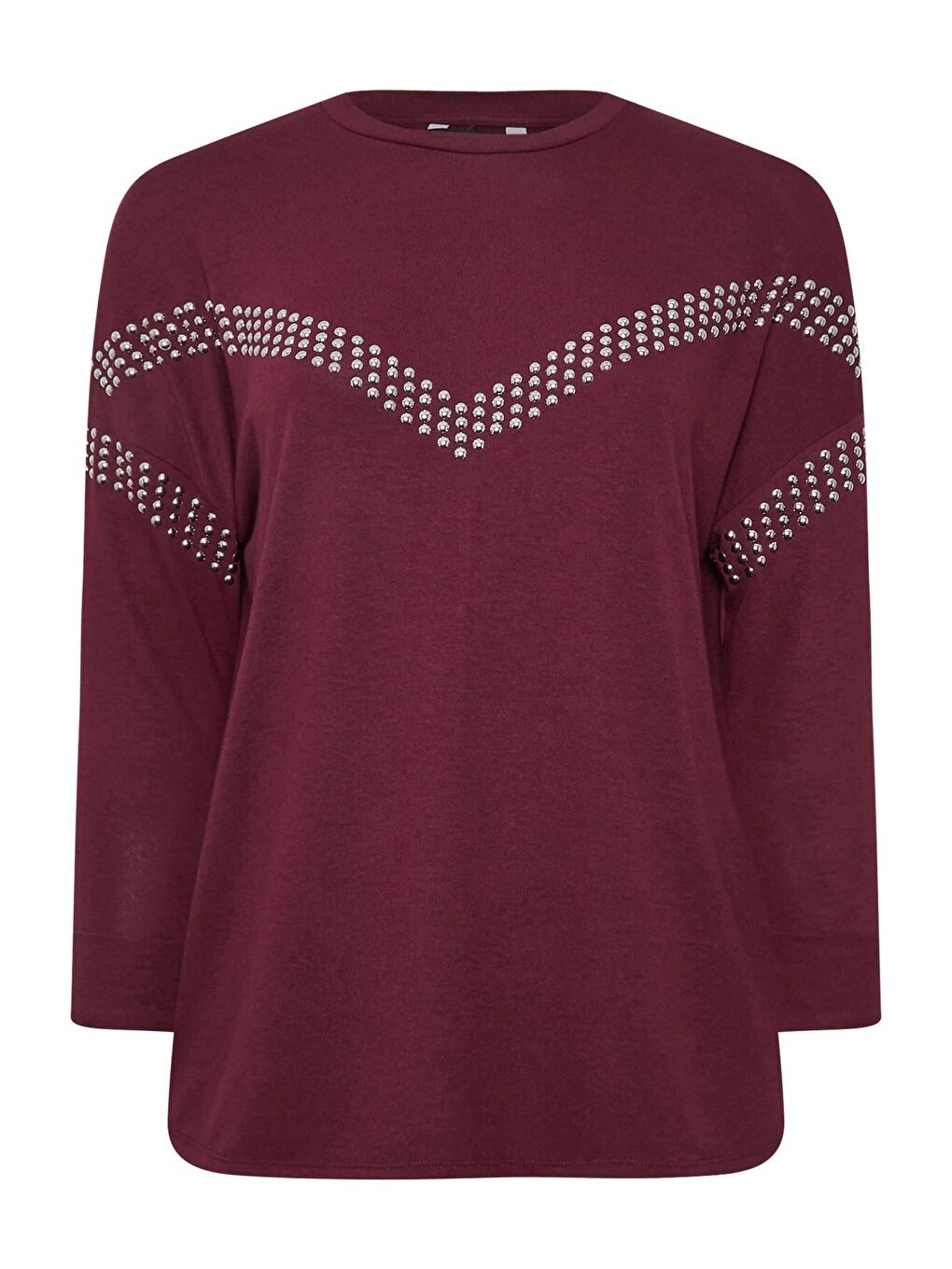 Bordo Büyük Beden Bisiklet Yaka Uzun Kollu Pul İşlemeli Bluz 322184-6