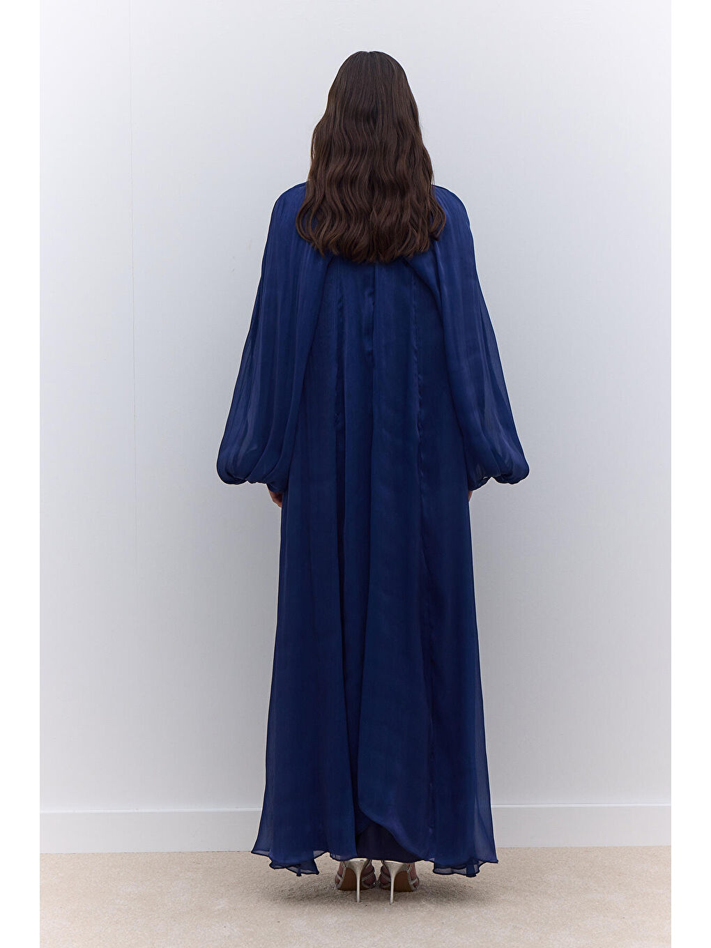 Geniş Kol Detaylı Elbise Gece Mavisi-4