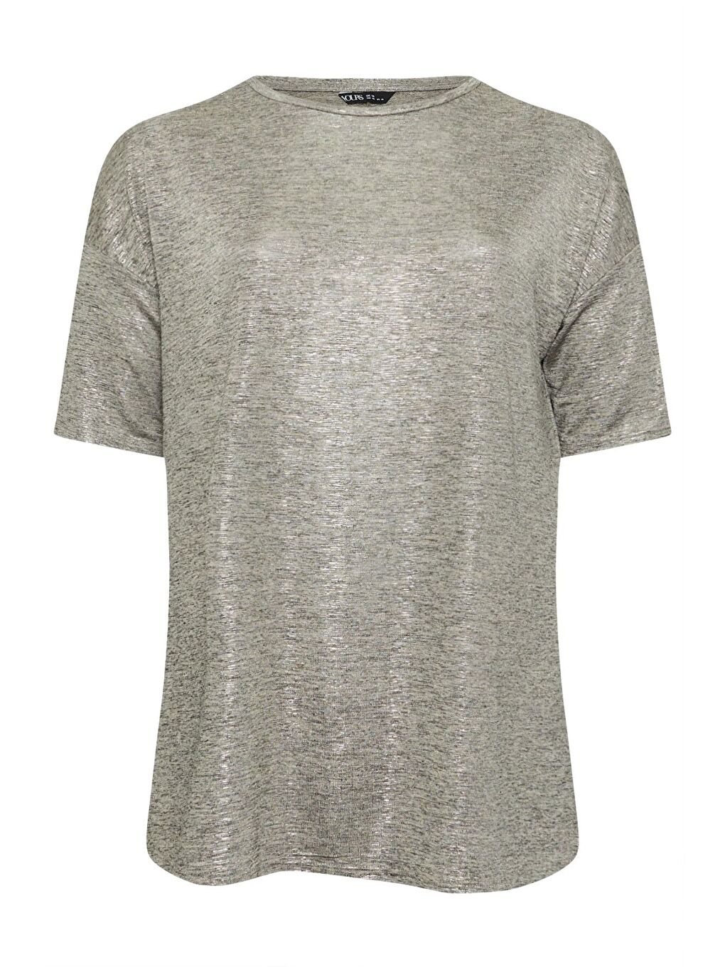 Gri Büyük Beden Bisiklet Yaka Yarım Kollu Yırtmaçlı Parlak Görünümlü Bluz 303613-6