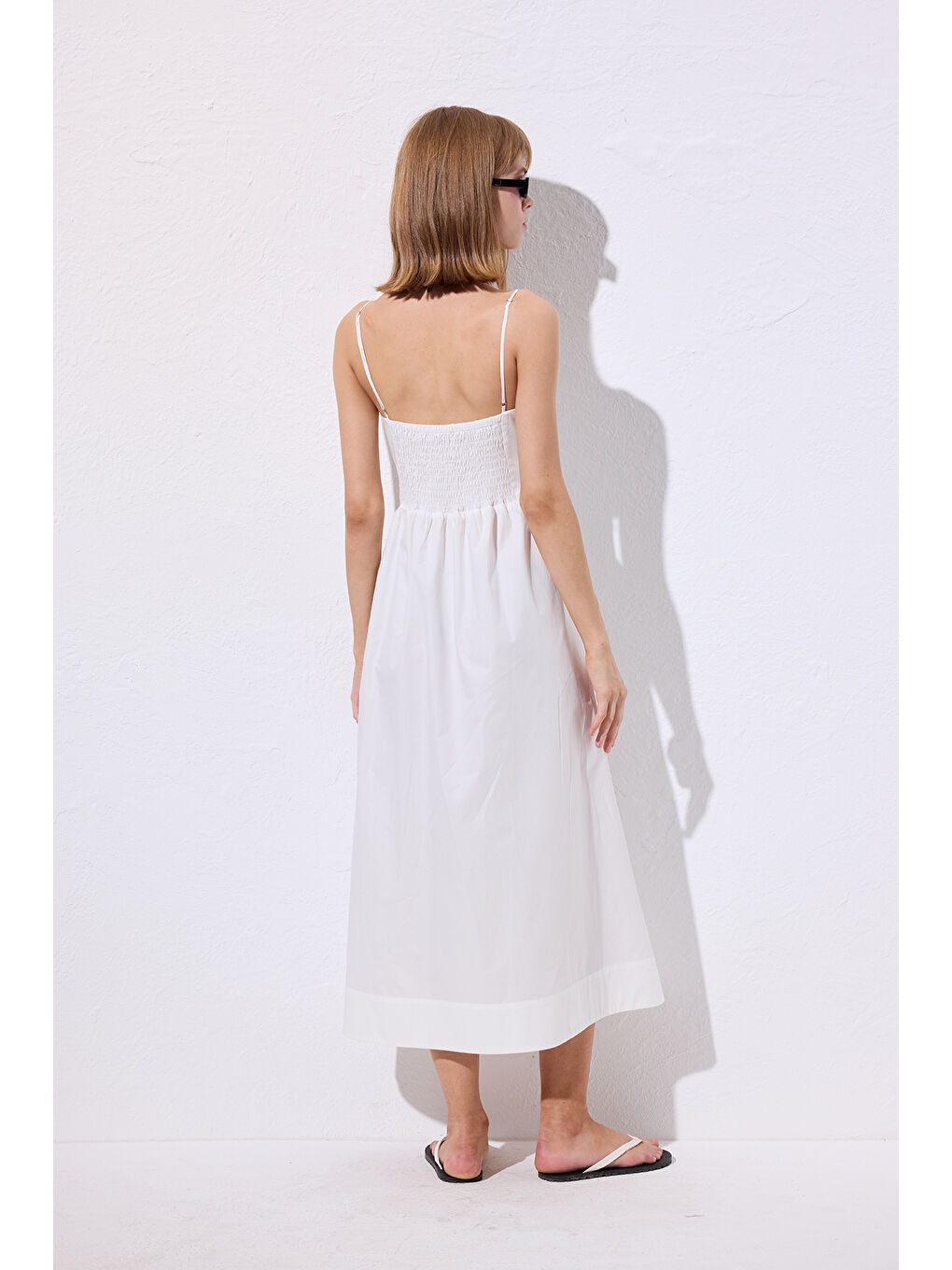 Büzgülü Korsajlı Elbise Ekru-4