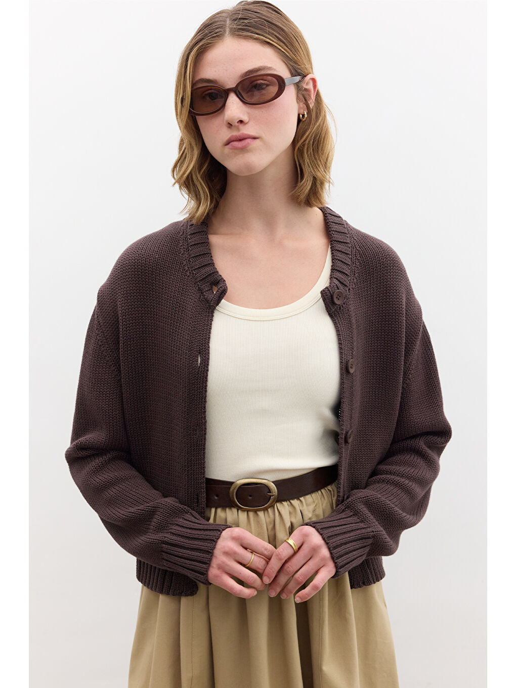 Pamuklu Triko Hırka Kahverengi