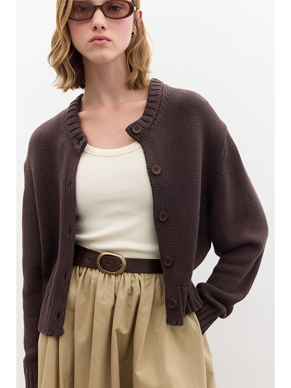 Pamuklu Triko Hırka Kahverengi-2