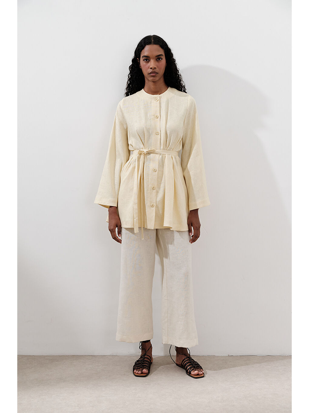 Keten Pensli Tunik Sarı-1