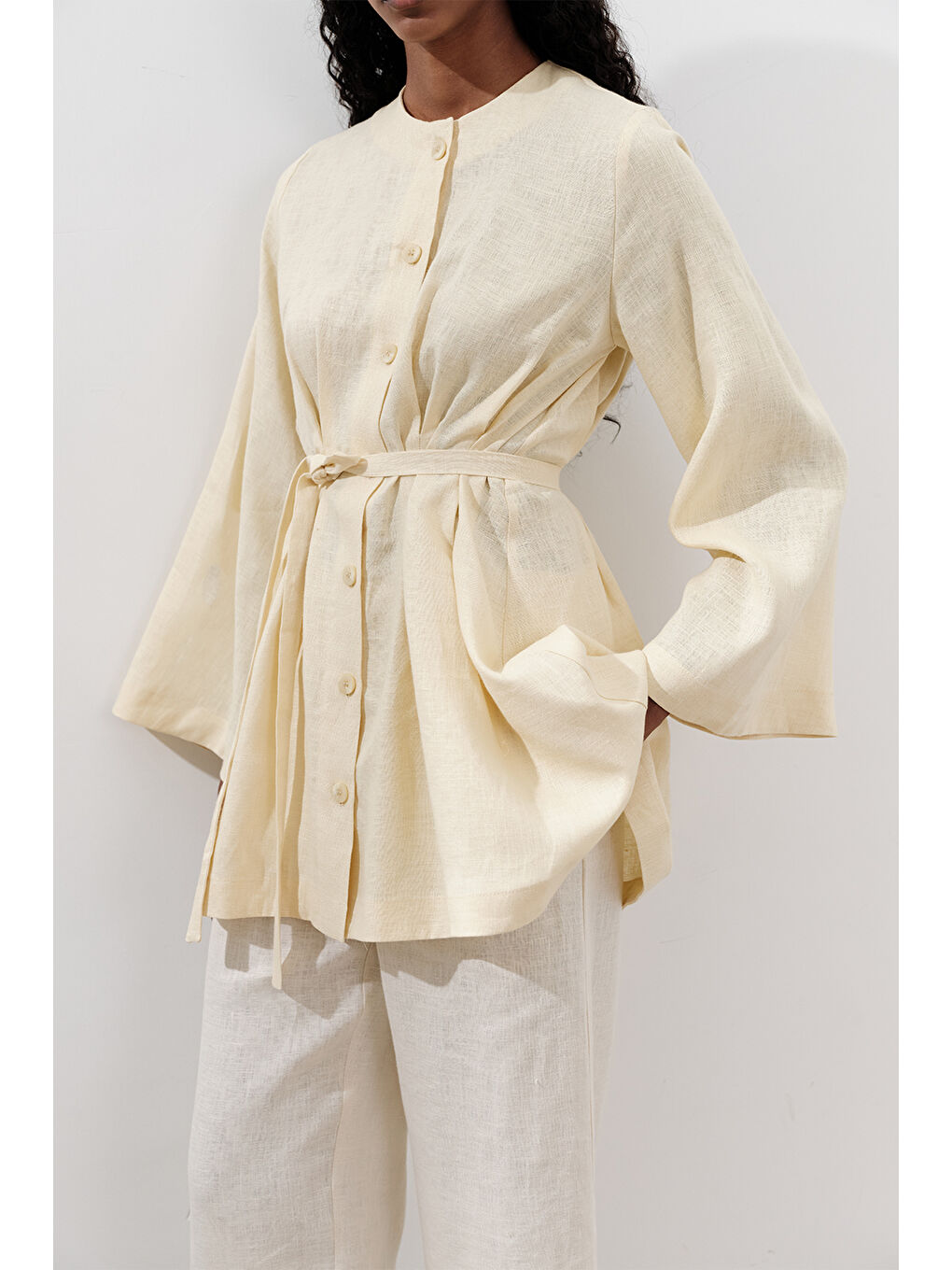 Keten Pensli Tunik Sarı-2