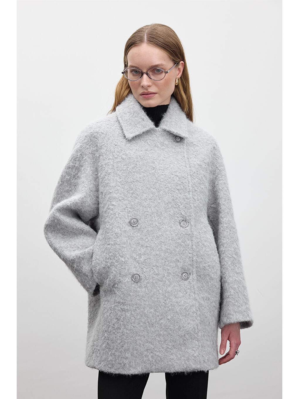 Kruvaze Kapama Kaşe Kaban Gri-1