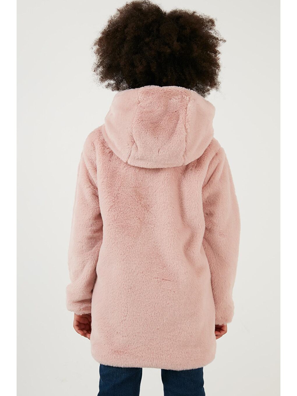 Pembe İçi Astarlı Kapüşonlu Cepli Suni Kürk Kaban 2497LINA-4