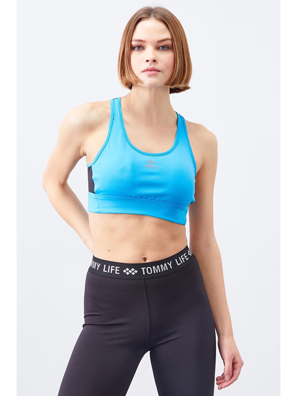 Turkuaz Çapraz Sırt Detaylı Slim Fit U Yaka Pedli Kadın Spor Büstiyer - 97121-4