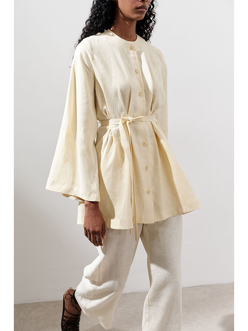 Keten Pensli Tunik Sarı-5