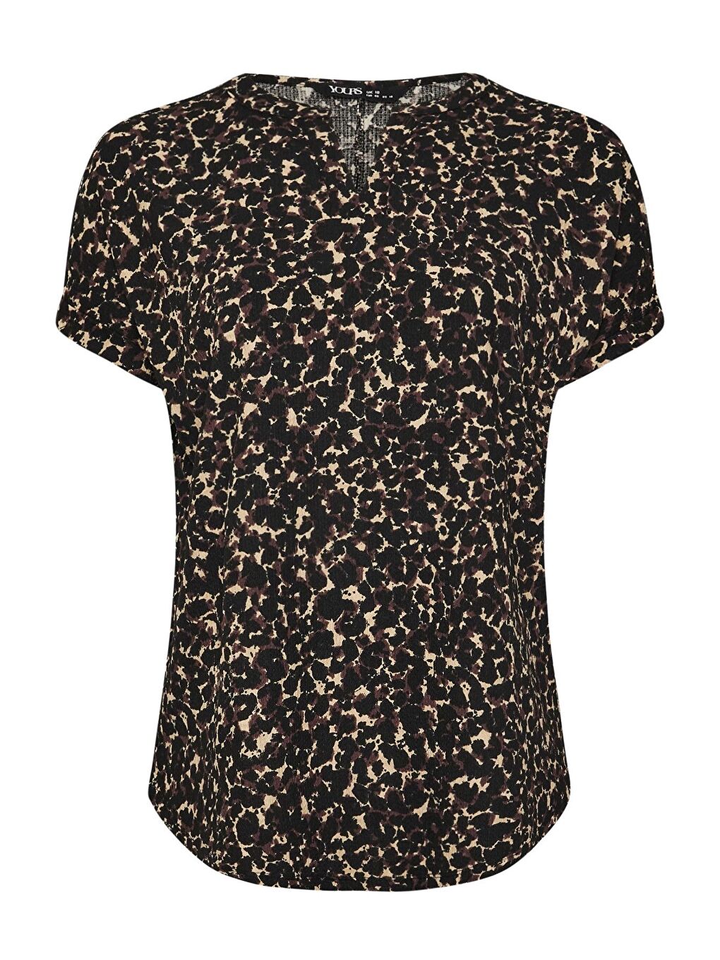 Siyah Büyük Beden Çentik Yaka Kısa Kollu Leopar Desenli Bluz 322198-5