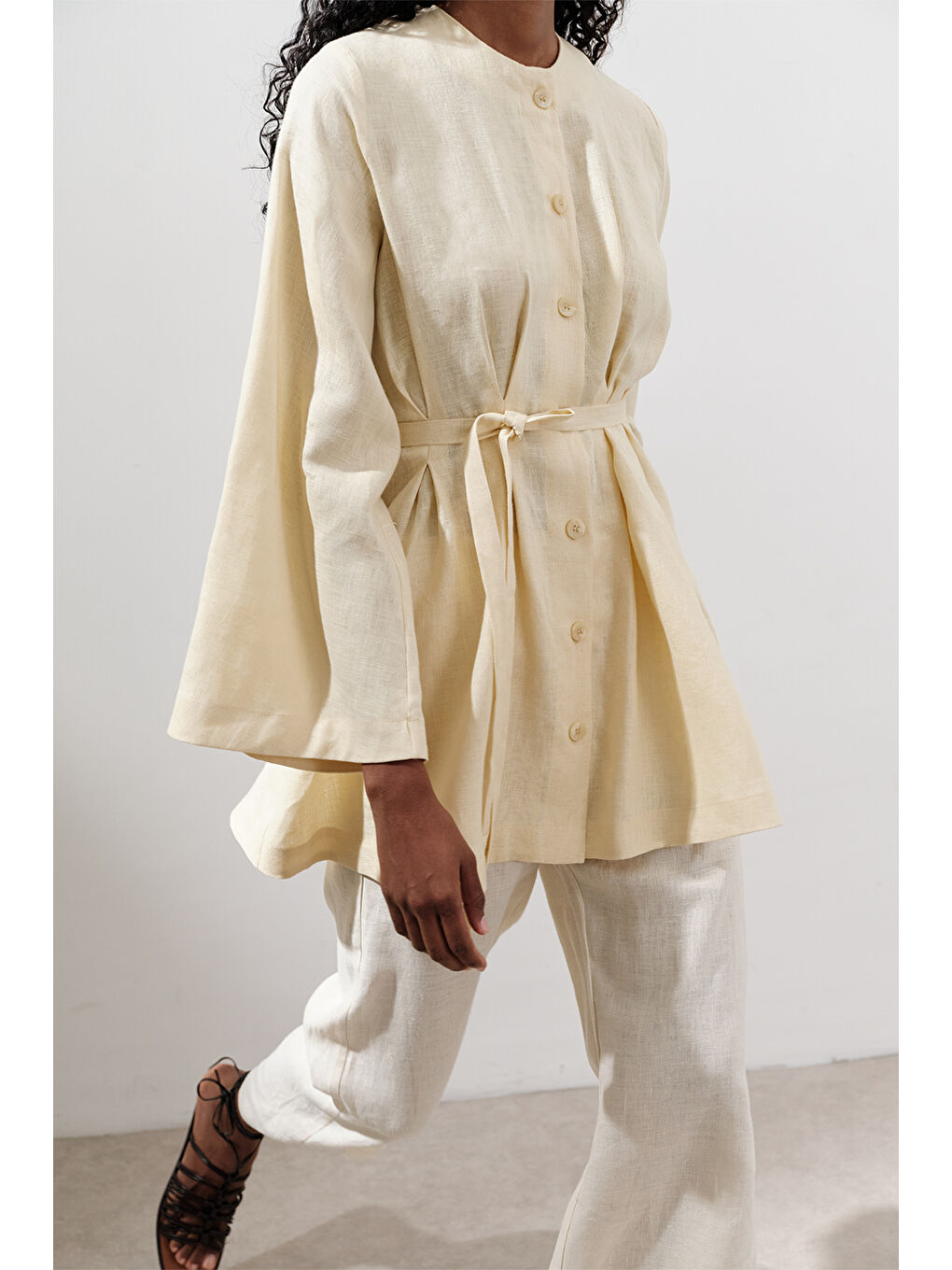 Keten Pensli Tunik Sarı-6