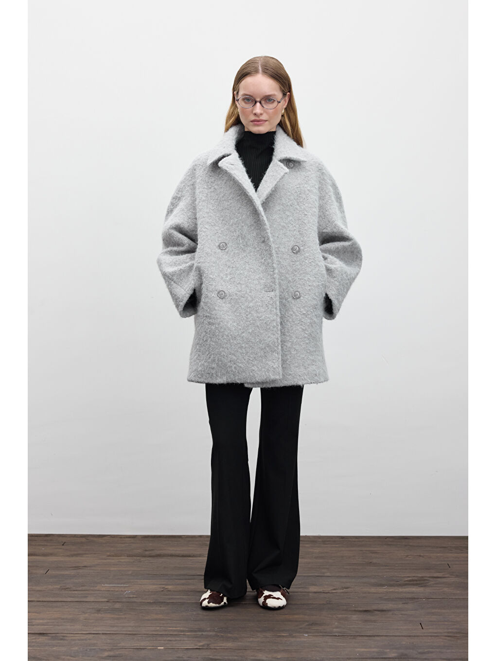 Kruvaze Kapama Kaşe Kaban Gri-4