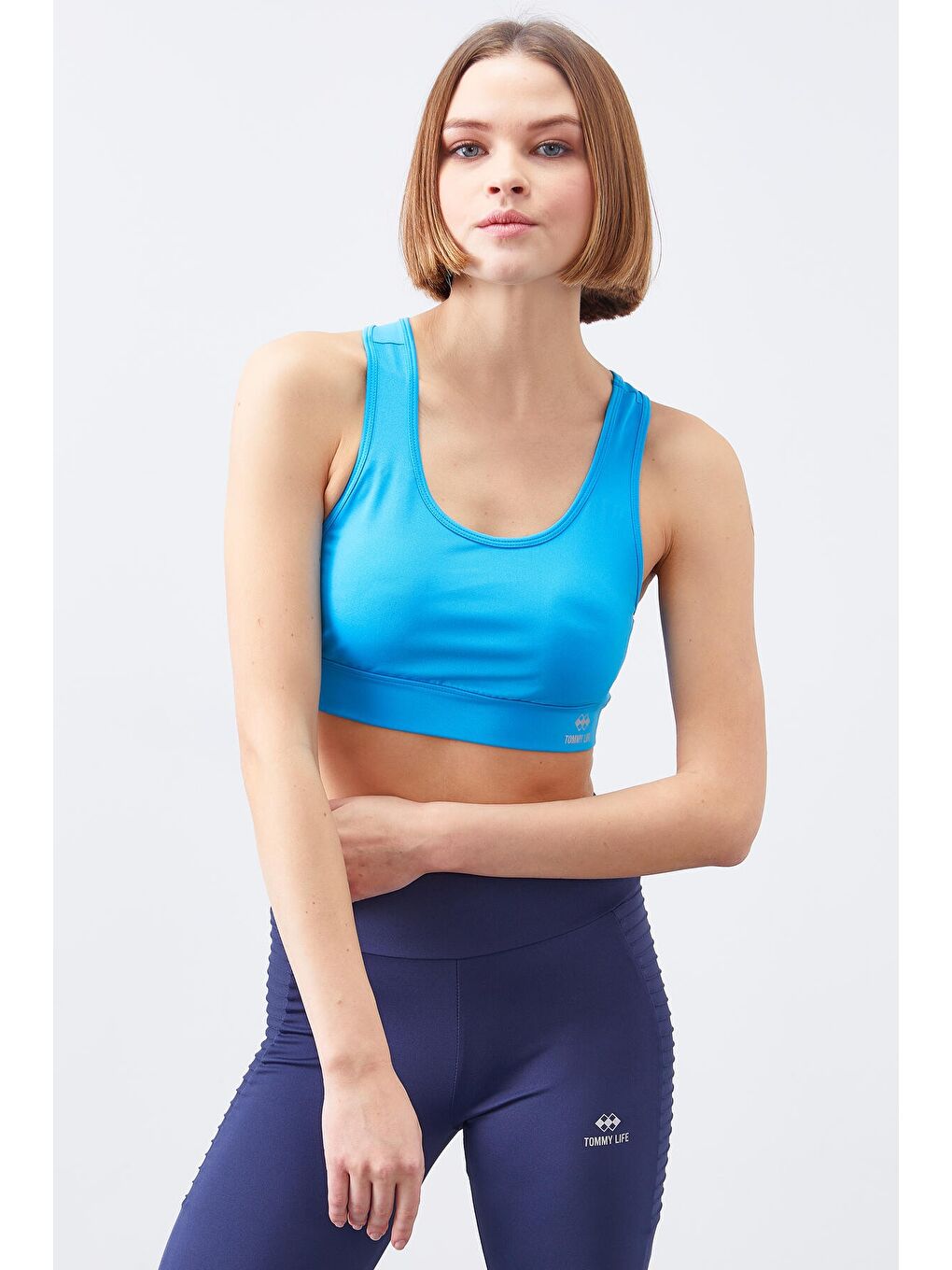 Turkuaz Sırt Detaylı Dar Kalıp U Yaka Kadın Spor Büstiyer - 97120-4