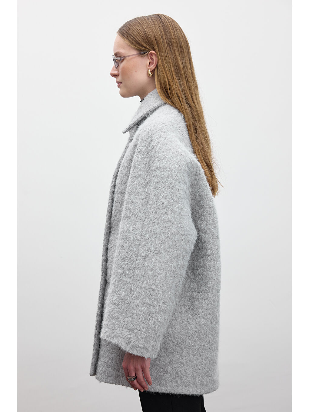 Kruvaze Kapama Kaşe Kaban Gri-5