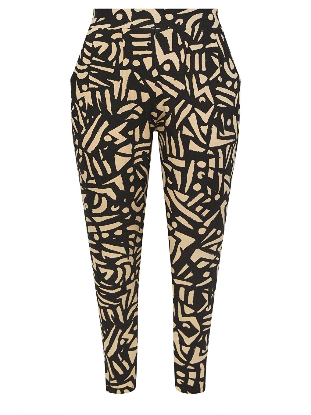 Siyah Büyük Beden Dar Paça Beli Lastikli Desenli İnce Pantolon 310135-5