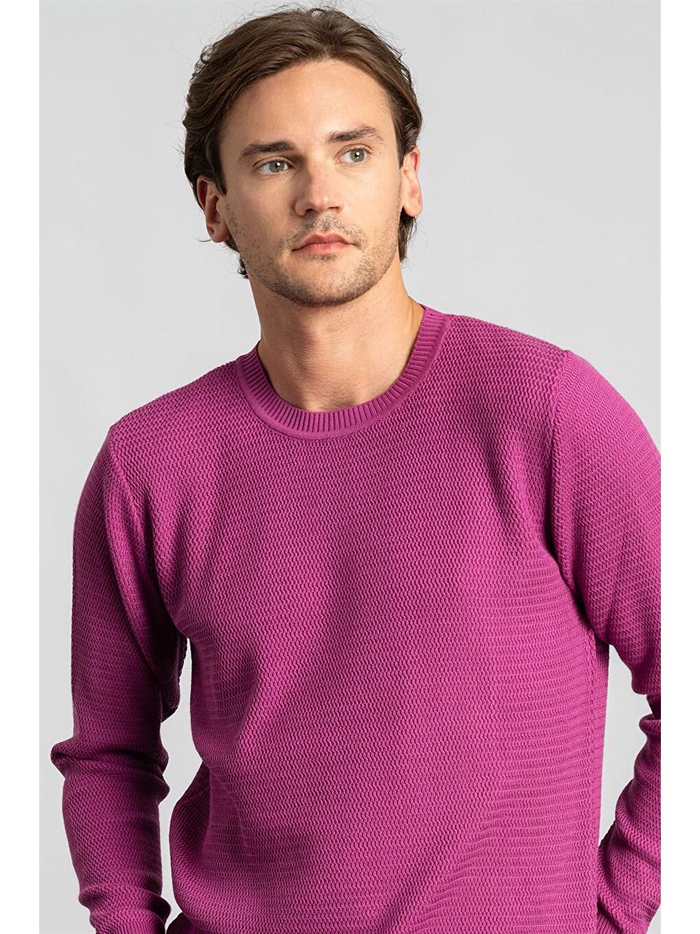 Slim Fit Armürlü Erkek Lila Mor Kazak