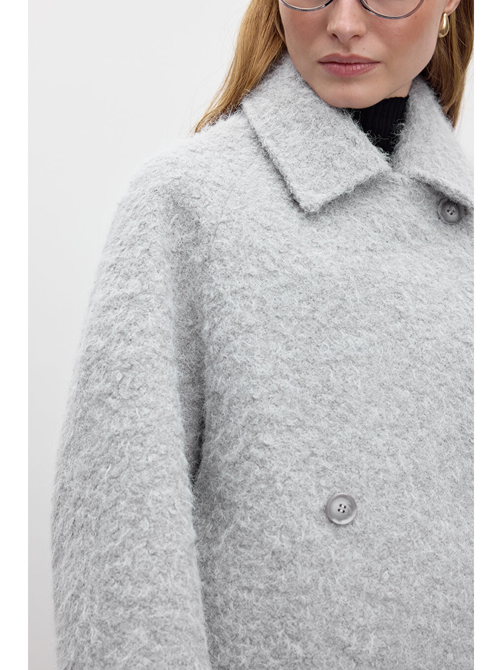 Kruvaze Kapama Kaşe Kaban Gri-6