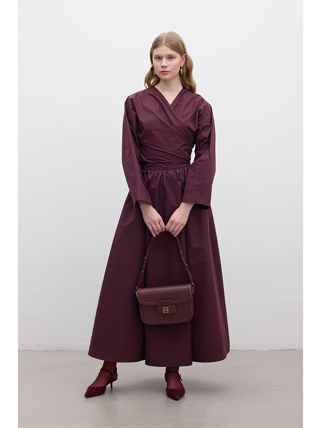 Volanlı Premıum Etek Bordo-2