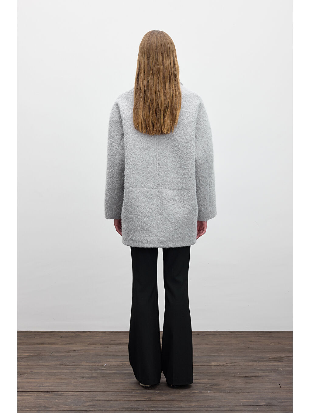 Kruvaze Kapama Kaşe Kaban Gri-7