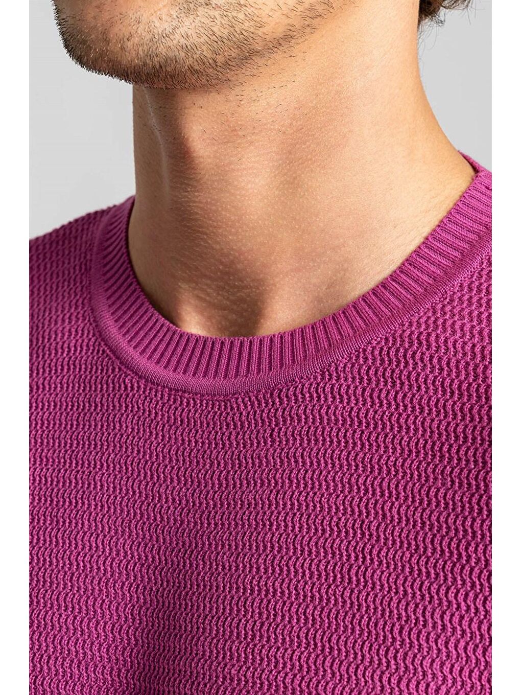 Slim Fit Armürlü Erkek Lila Mor Kazak-2