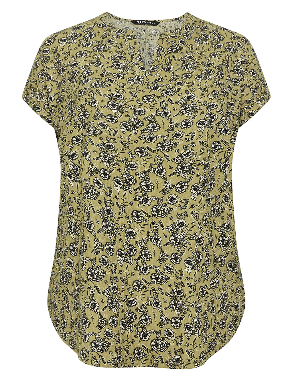 Haki Büyük Beden Çentik Yaka Kısa Kollu Eteği Asimetrik Kesim Desenli Bluz 303867-5