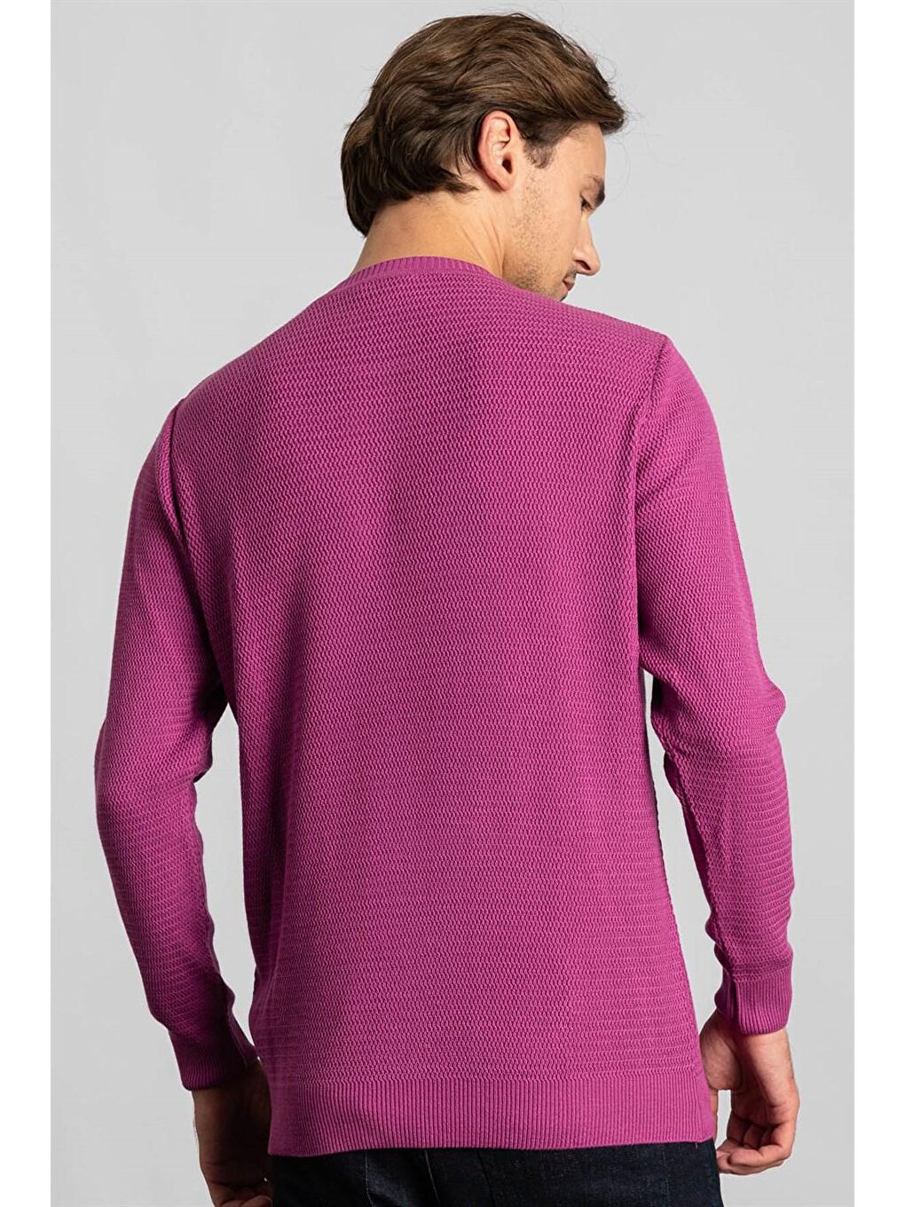 Slim Fit Armürlü Erkek Lila Mor Kazak-3