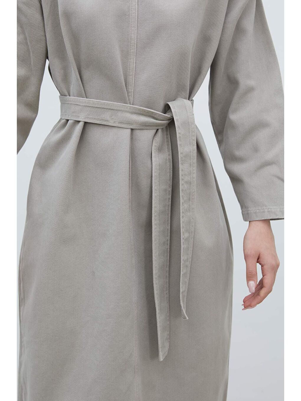 Bej Oversize Denim Elbise Taş-5