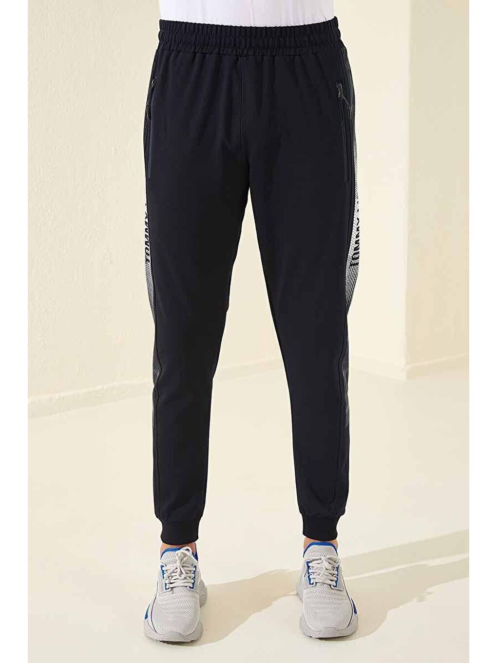 TOMMYLIFE Lacivert Fermuar Cepli Baskılı Standart Kalıp Jogger Erkek Eşofman Alt - 84657 - 3