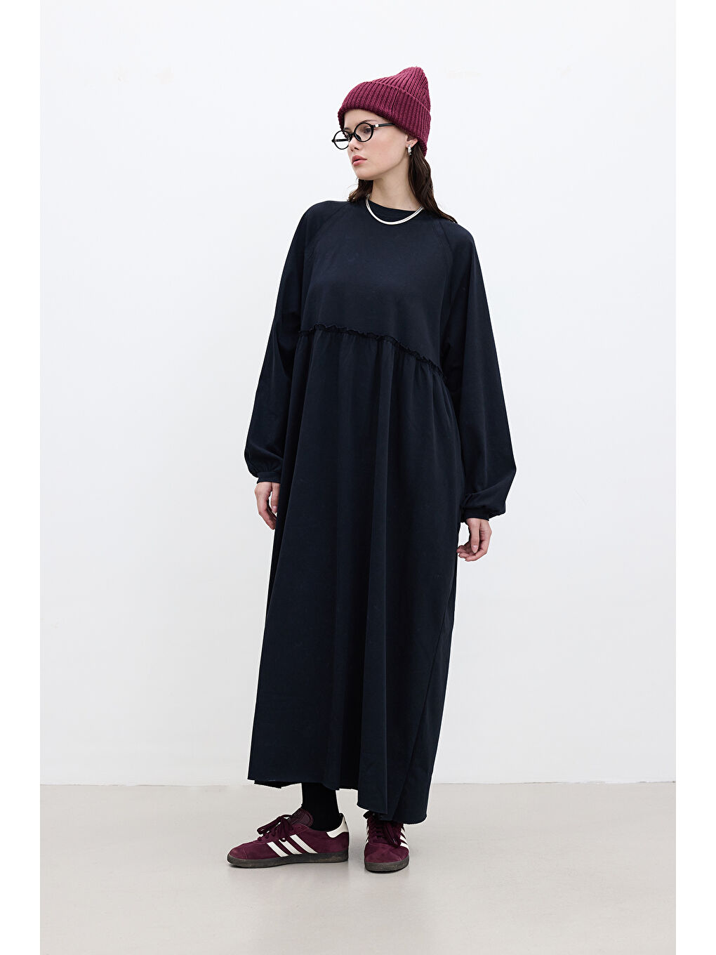 Oversize Büzgülü Elbise Siyah-2