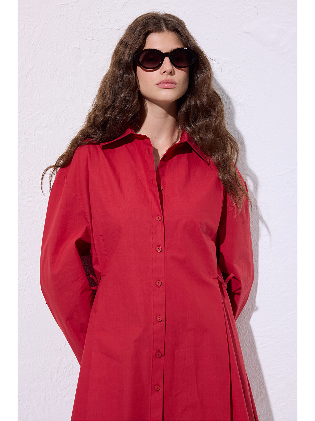 Bağlama Detaylı Gömlek Kırmızı-1