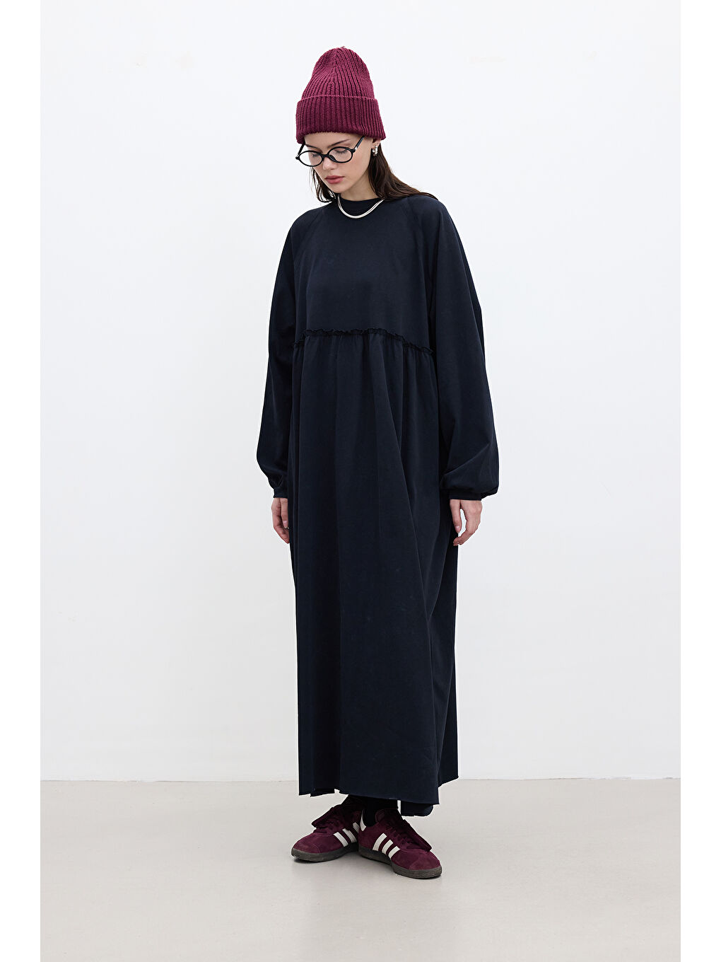 Oversize Büzgülü Elbise Siyah-3