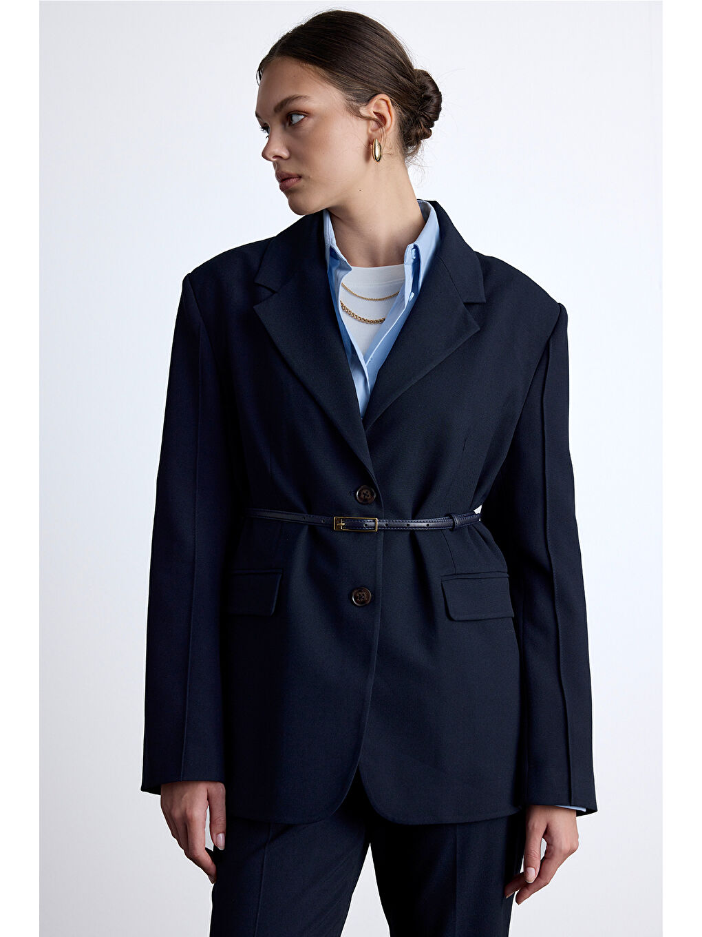 Klasik Kesim Blazer Ceket Lacivert-3