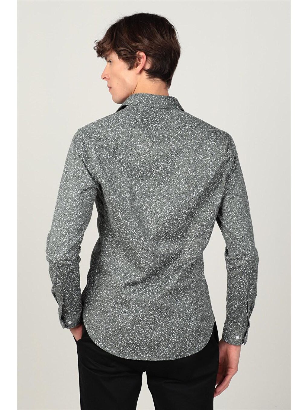 Haki Süper Slim Fit Uzun Kollu Baskılı Elastanlı Esnek Kumaş Erkek Gömlek-3