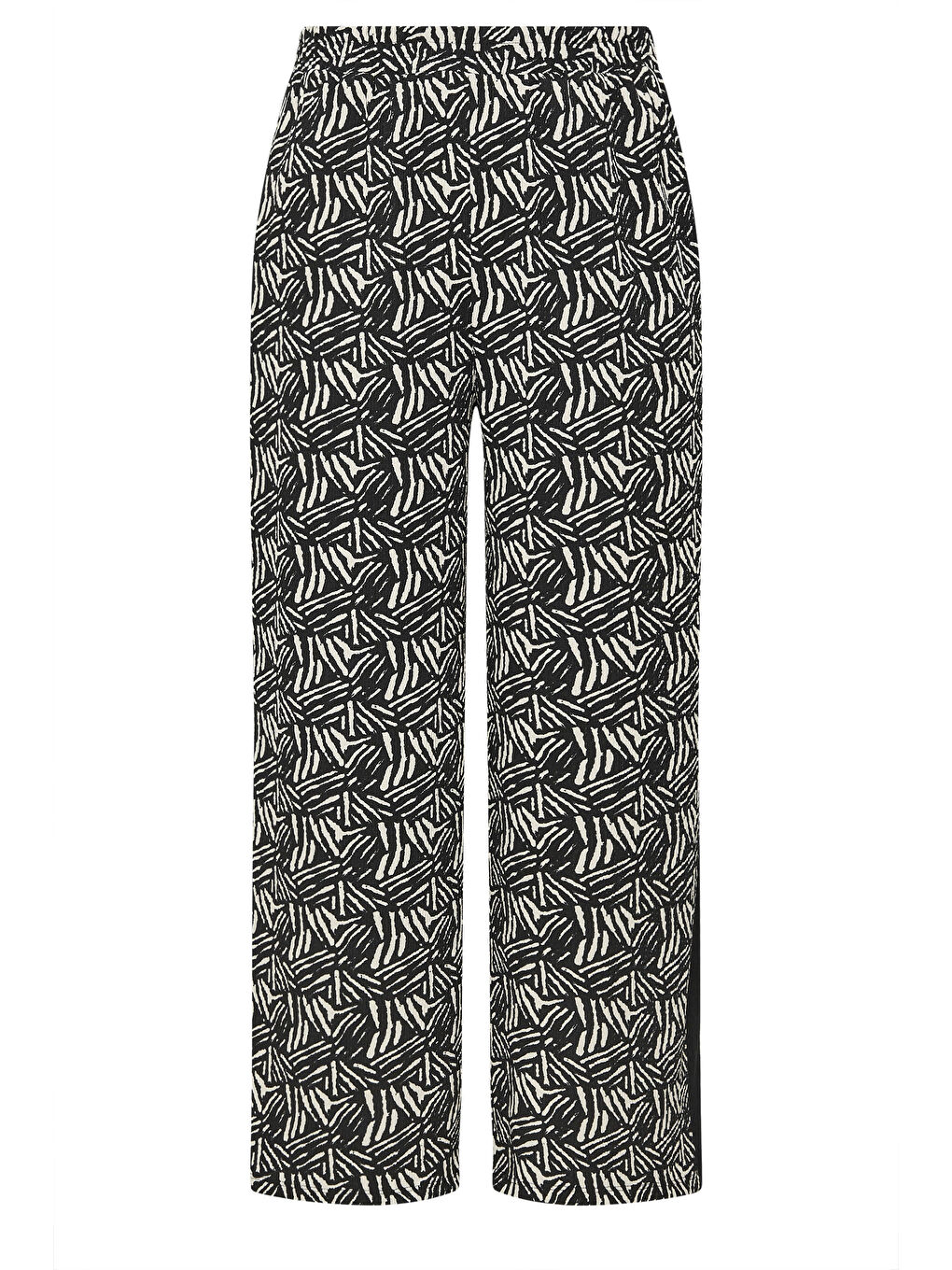 Siyah Büyük Beden Bol Paça Beli Lastikli Cepli Desenli Pantolon 303772-5