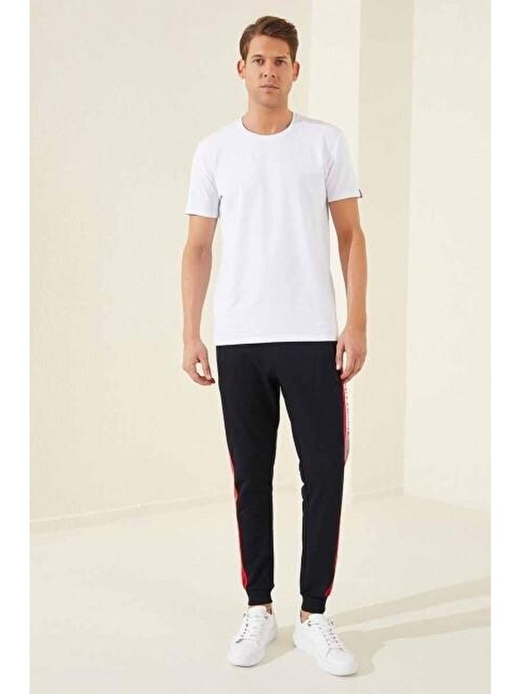 TOMMYLIFE Lacivert - Kırmızı Fermuar Cepli Baskılı Standart Kalıp Jogger Erkek Eşofman Alt - 84657 - 4