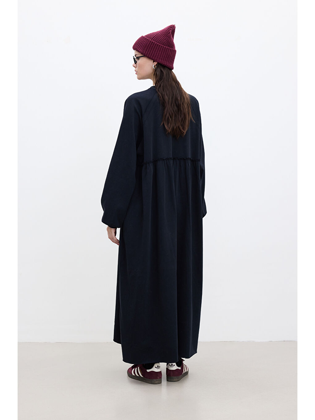 Oversize Büzgülü Elbise Siyah-5