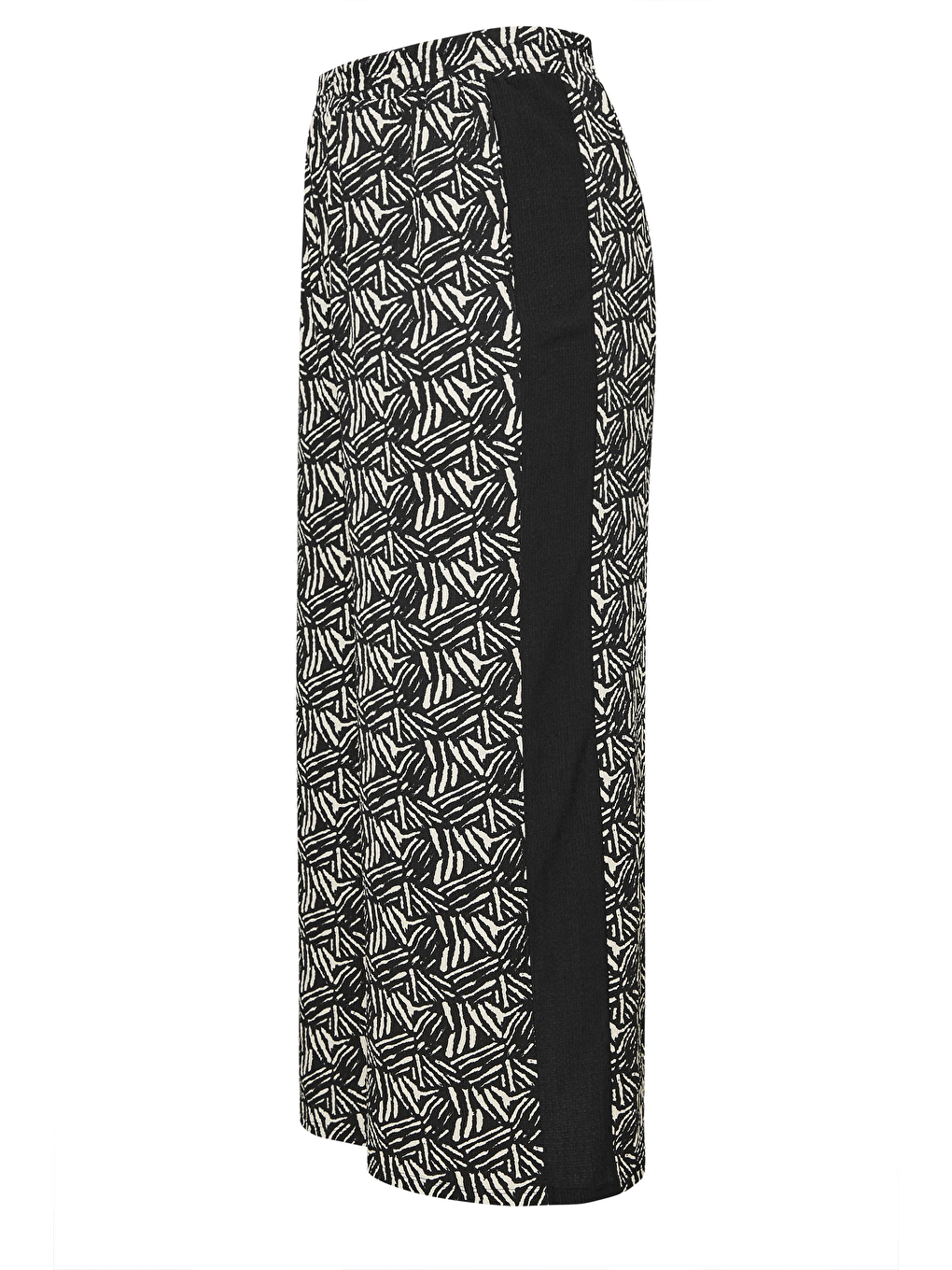 Siyah Büyük Beden Bol Paça Beli Lastikli Cepli Desenli Pantolon 303772-6