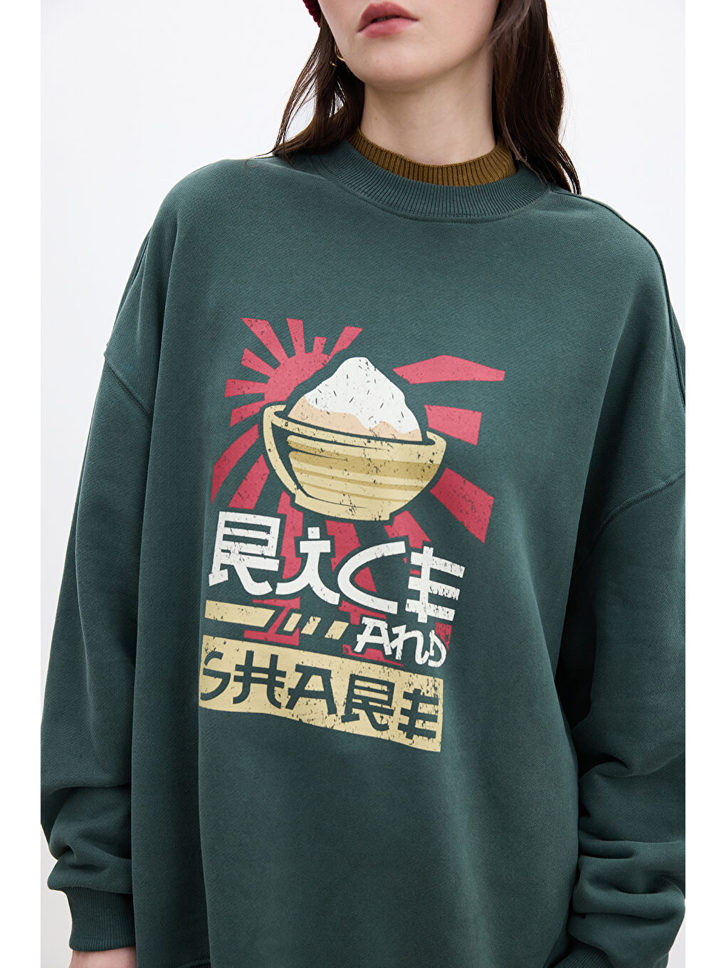 Baskı Detaylı Oversize Sweatshırt Yeşil-3