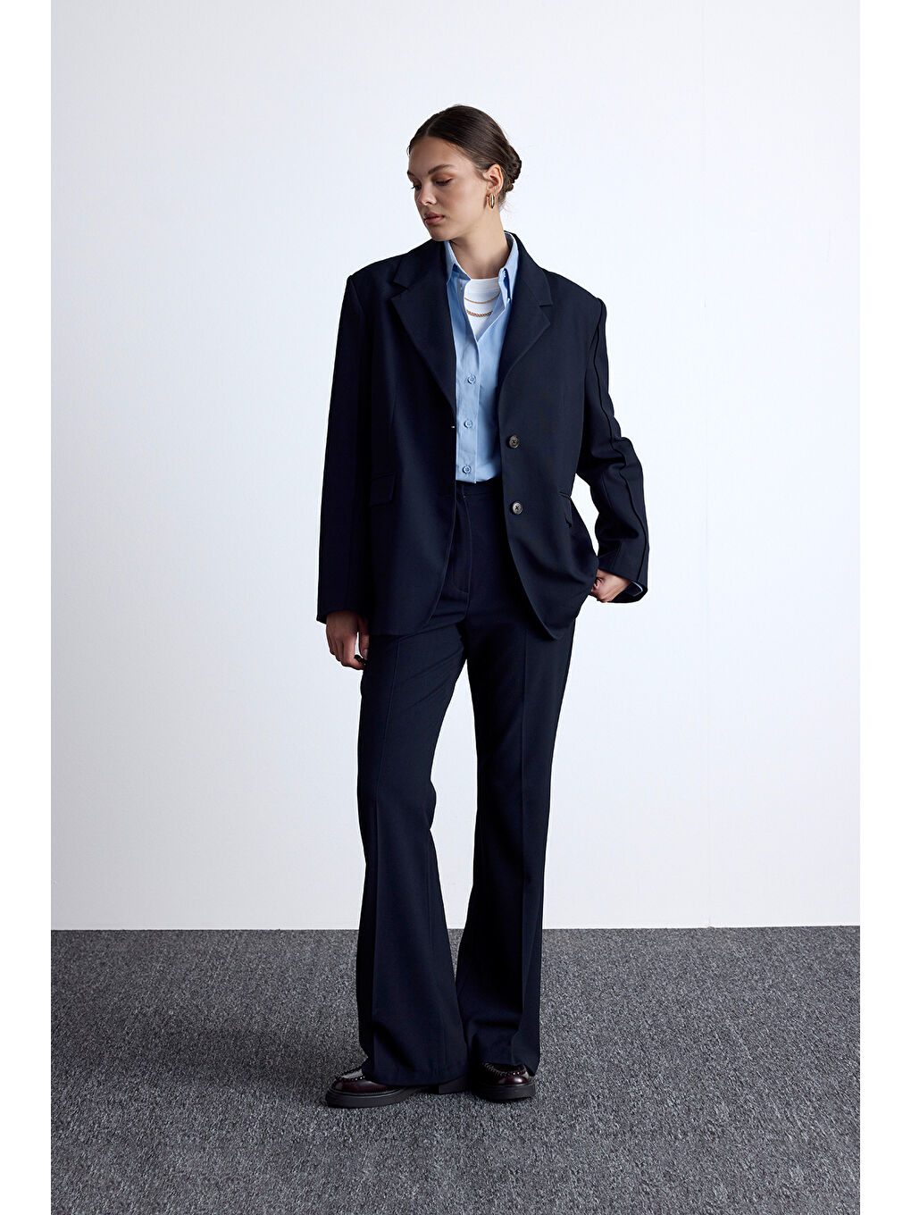 Klasik Kesim Blazer Ceket Lacivert-5