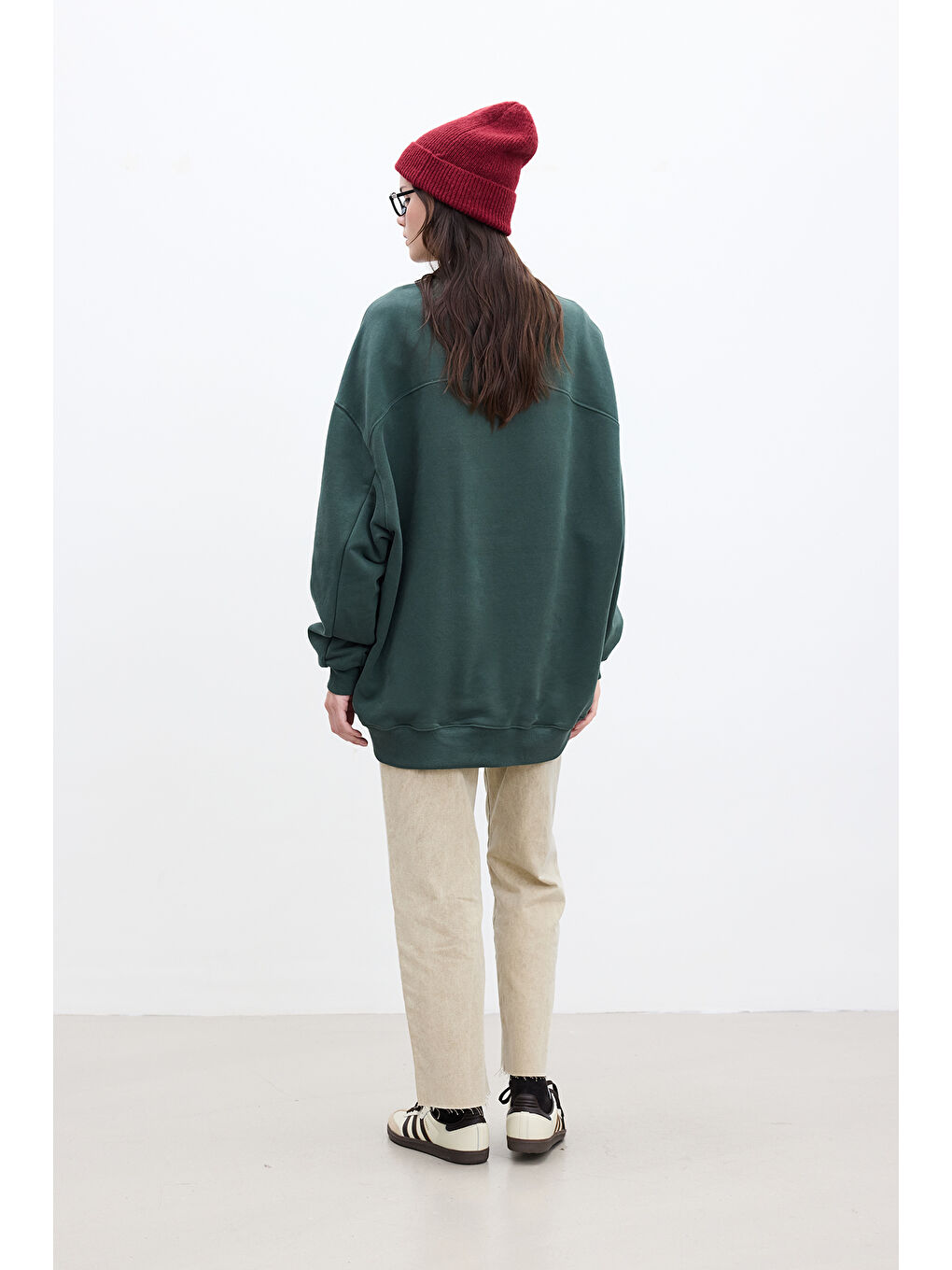 Baskı Detaylı Oversize Sweatshırt Yeşil-4