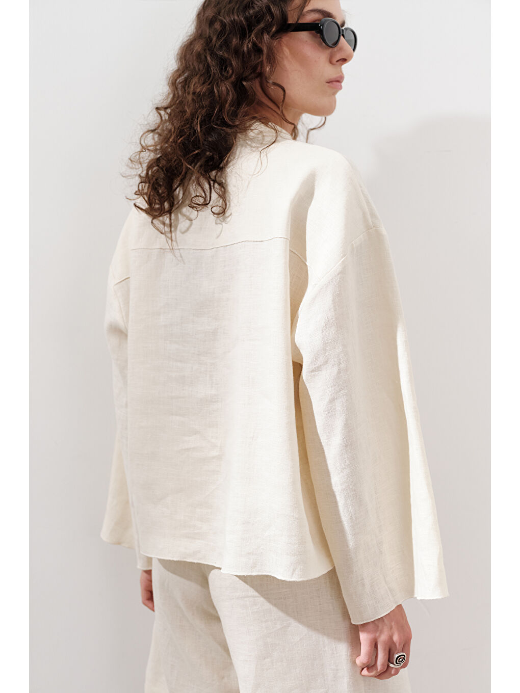 Bej Keten Bağlamalı Bluz Vanilya-5