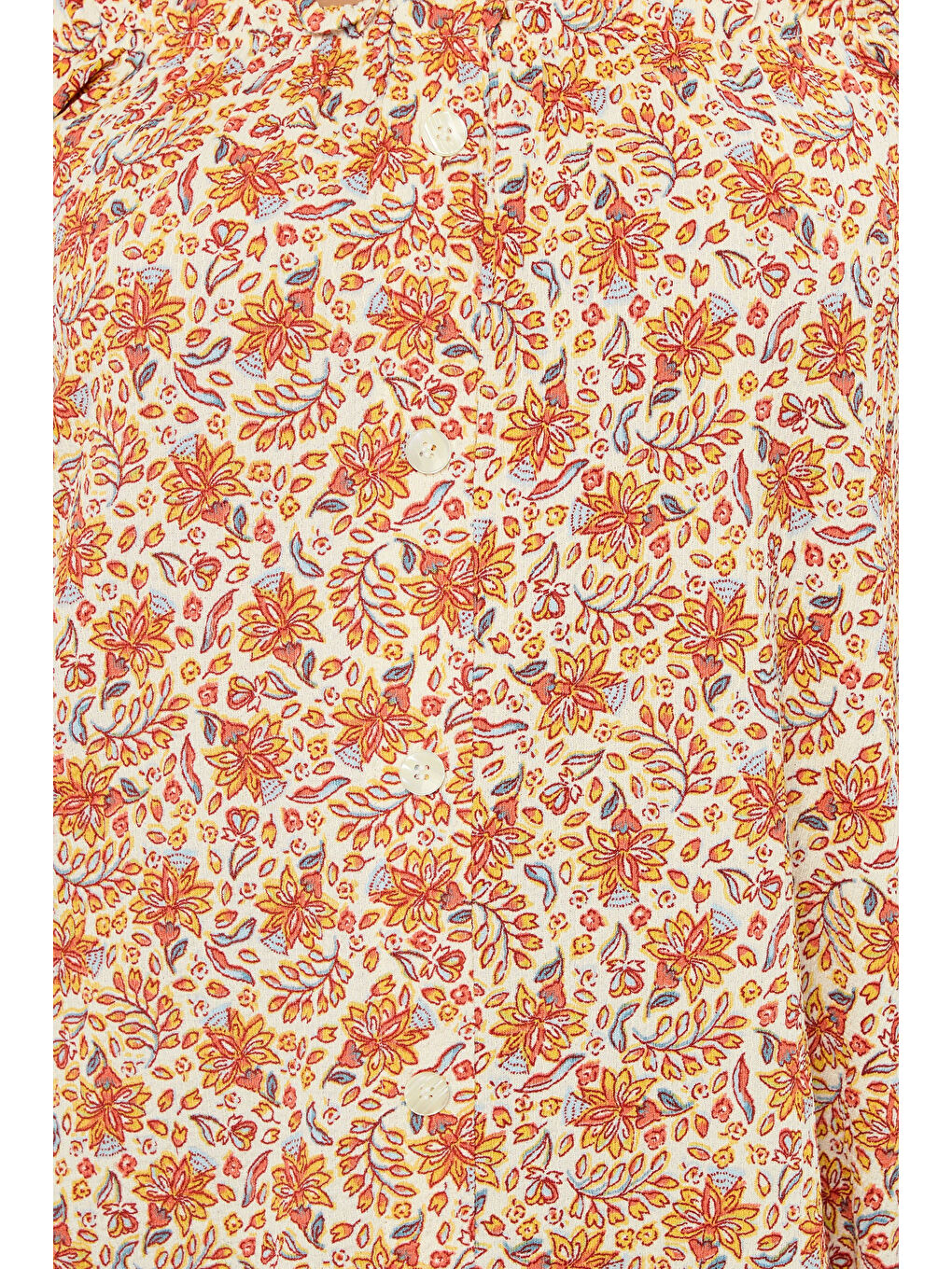 Turuncu Büyük Beden Düşük Omuzlu Kısa Kollu Düğme Detaylı Desenli Bluz 322680-5