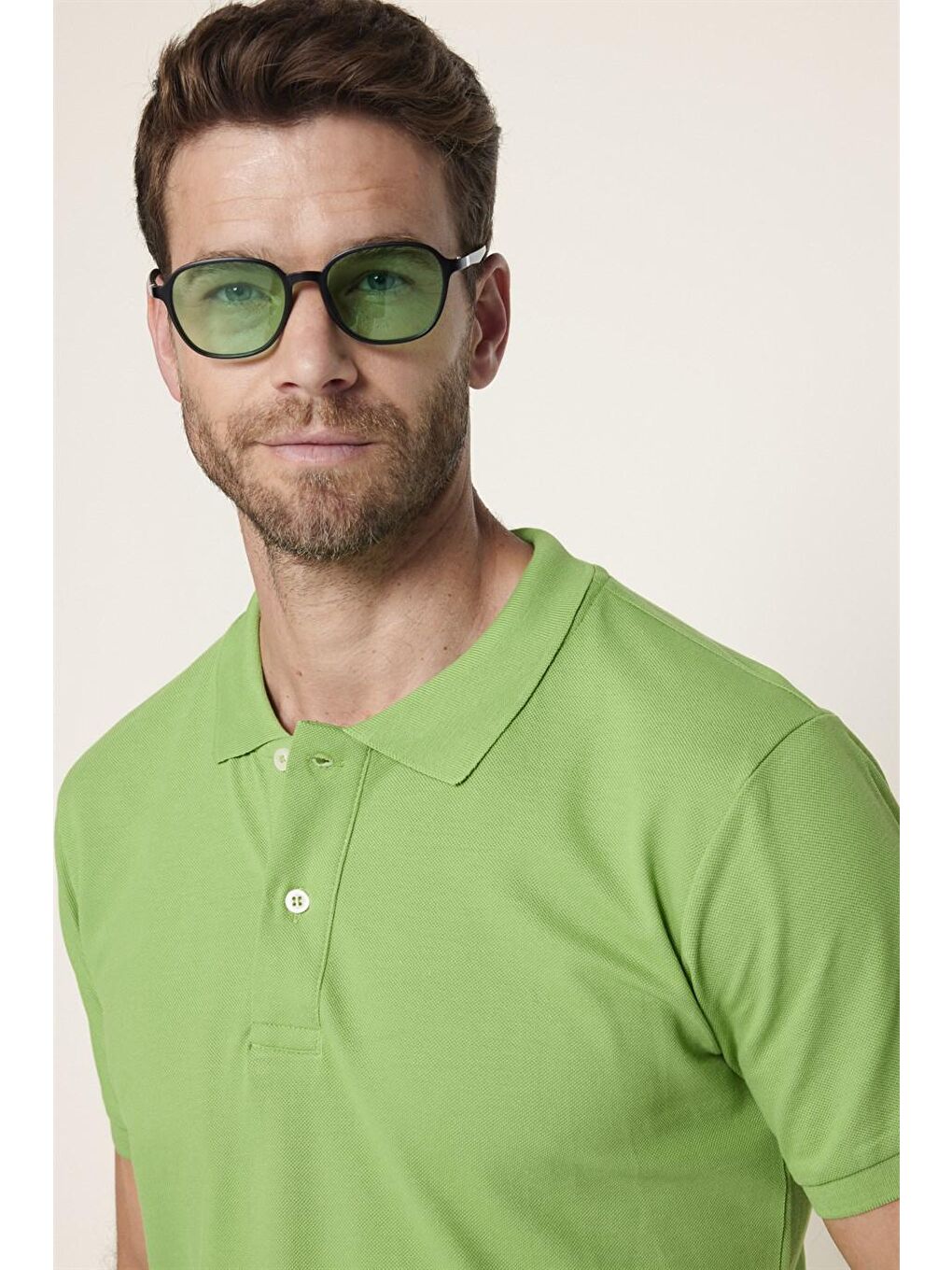 Erkek Slim Fit Dar Kesim %100 Pamuk Düz Pike Yeşil Polo Yaka Tişört-2