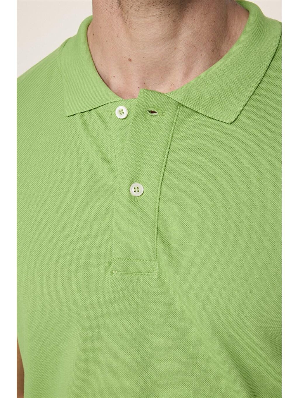 Erkek Slim Fit Dar Kesim %100 Pamuk Düz Pike Yeşil Polo Yaka Tişört-3