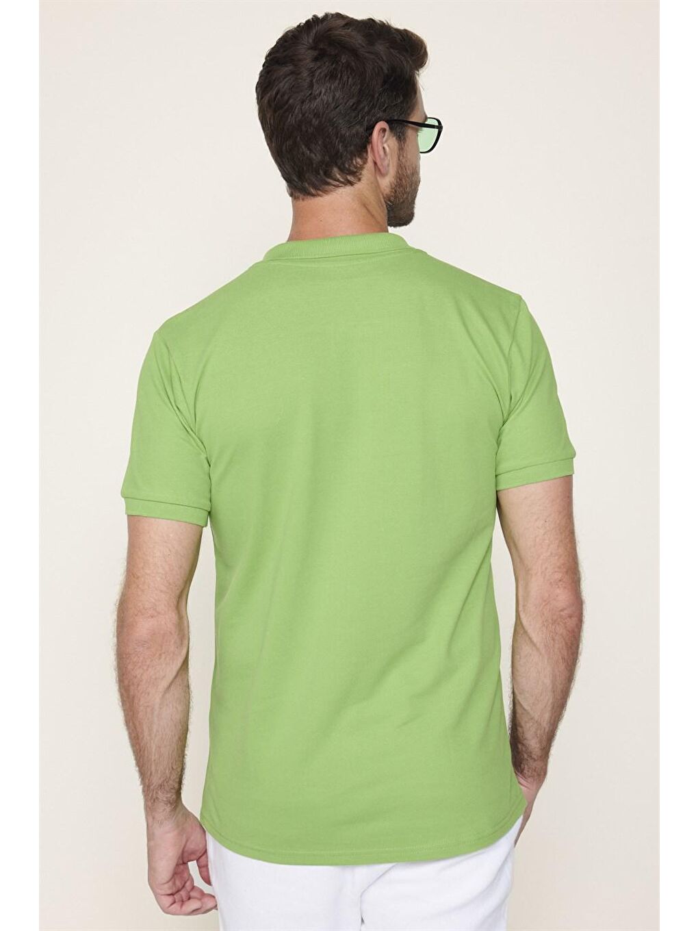 Erkek Slim Fit Dar Kesim %100 Pamuk Düz Pike Yeşil Polo Yaka Tişört-4